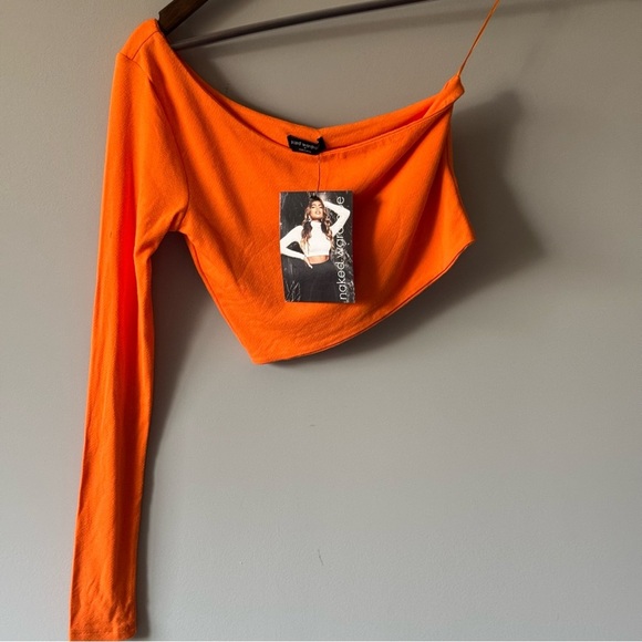 NAKED WARDROBE LONG SLEEVE ONE SHOULDER CROP TOP SIZE MEDIUM ORANGE - Picture 2 of 6